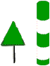 balise conique verte pointe en haut (ou un cylindre vert et blanc)