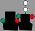 2 feux blancs de tête de mât, 1 feu vert à gauche, 1 feu rouge à droite, et sur la gauche 2 feux de coté (1 vert, 1 rouge)