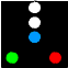 2 feux blancs (de mât) au-dessus d'un feu bleu, un feu vert à gauche et un feu rouge à droite
