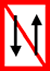 panneau blanc bordé de rouge et barré, avec 2 flèches noires en sens inverses