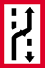 panneau blanc bordé de rouge, avec 2 flèches noires qui se croisent, une flèche pointillée descendant à droite, l'autre continue montante à droite