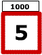panneau blanc bordé de rouge, contenant le chiffre 5 et au-dessus le chiffre 1000
